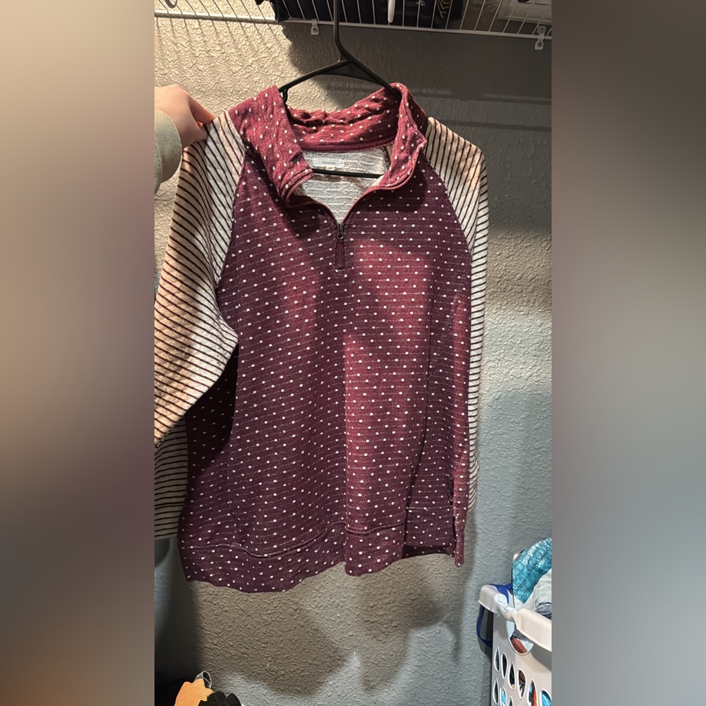 Maurices Maroon Polka Dot Half-Zip Sweater
